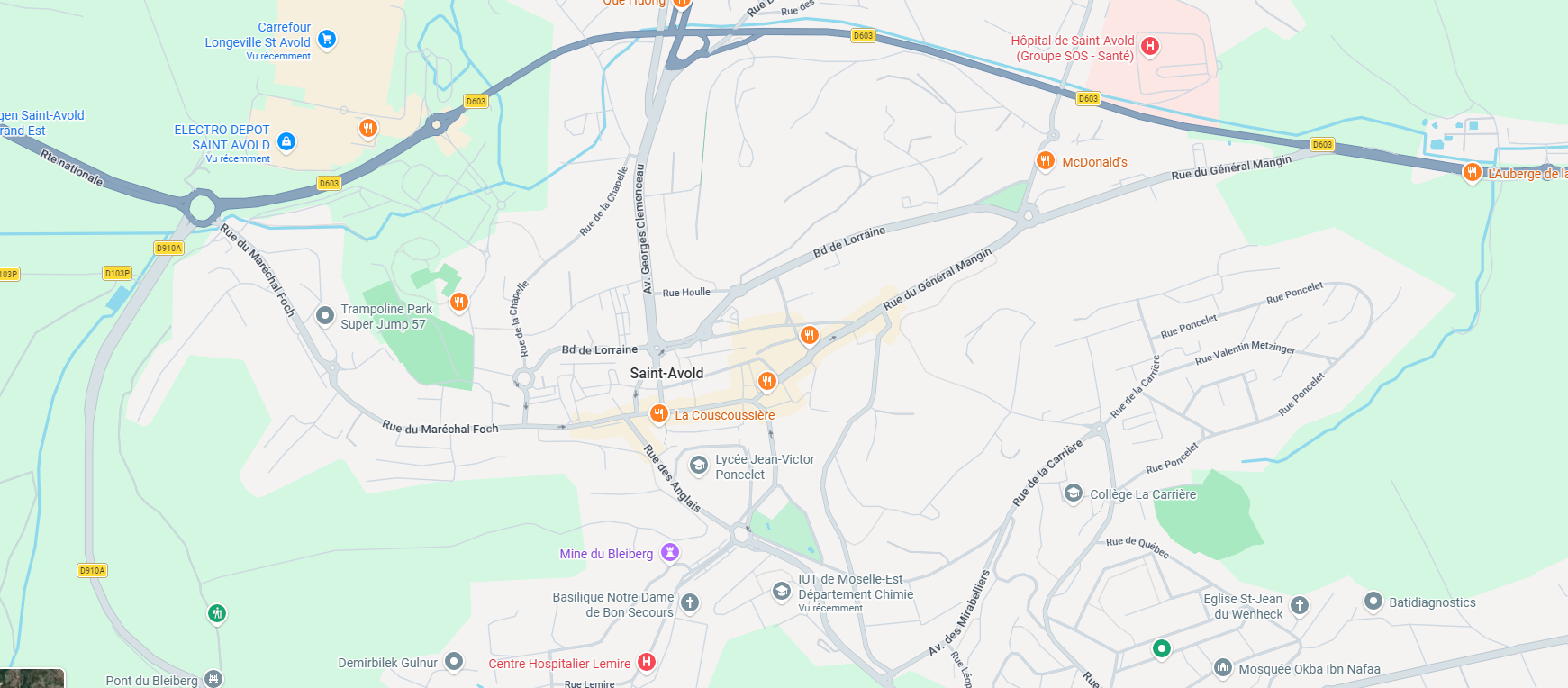 Plan des commodités proches de la location studio Saint-Avold rue des Jardins