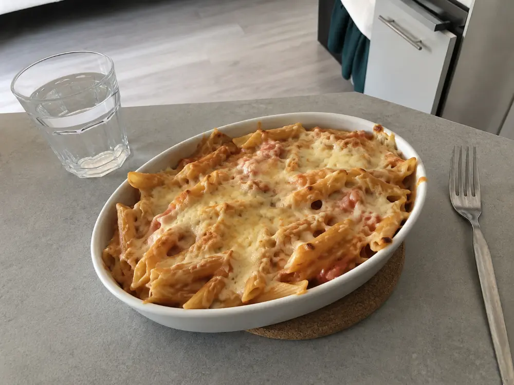Gratin de pates express dans un plat individuel