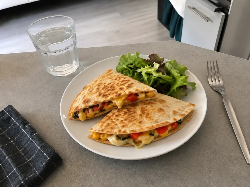 Quesadilla fromage et legumes avec salade